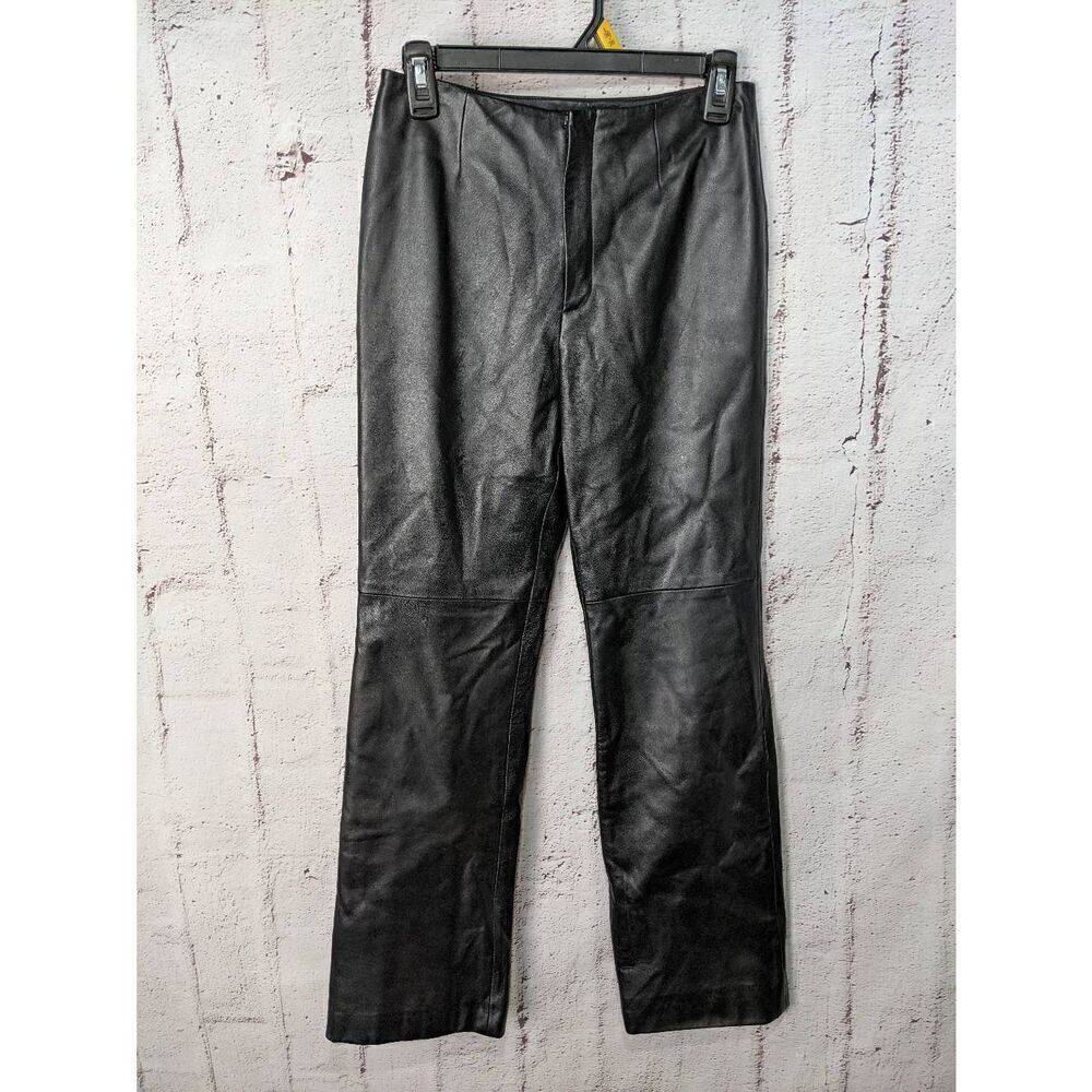 Dana Buchman Petite Women's 100% Lambskin Leather Pant Size 2 Petite Black‎ Soft